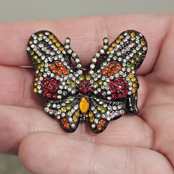 Hematite Butterfly Multicolor Crystal Rhinestone Stretch Ring - Picture 2 of 7